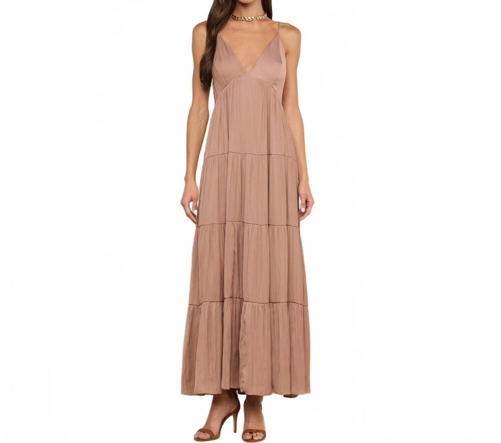 NEW L'AGENCE women's lua tiered maxi dress in hazelnut